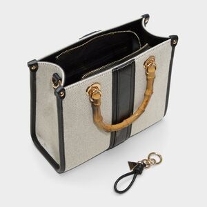 Aldo Black and Cream Tote with Bamboo Handles